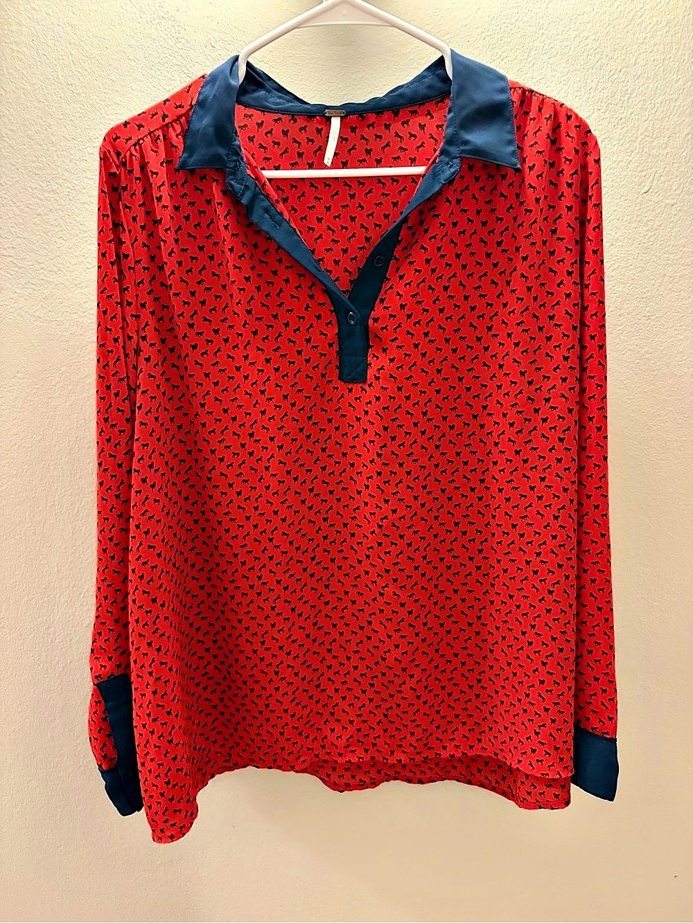 Free People Women's Pink Horse Print Blouse